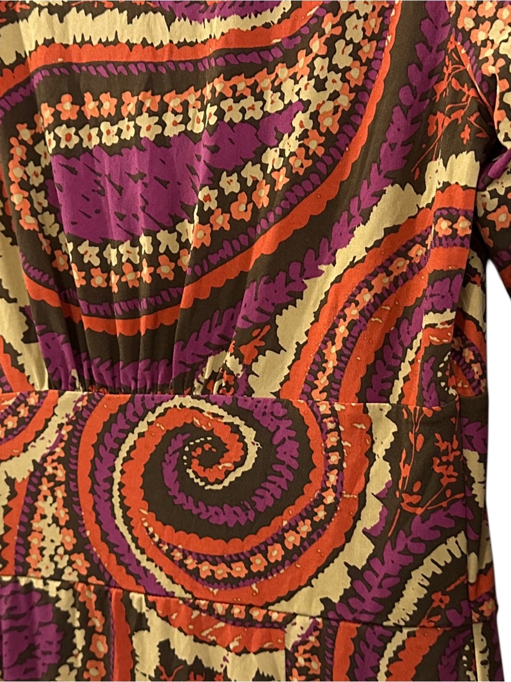 Talbots Paisley Print Faux Wrap Dress Sz 10 Boho Stretch Knee Length 3/4 Sleeve - Picture 6 of 6